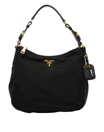 Re-Nylon Hobo, &pound;550, Handbags, Black, Leather/Nylon, Front view